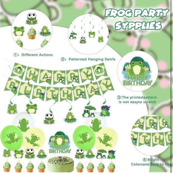 5for$10 Frog Party Supplies Birthday Decorations Banner, Cake Topper, & Balloons - Picture 9 of 12